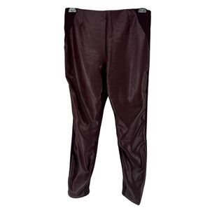 Ellen Tracy Faux Leather Pants Burgundy Size M Skinny Ponte Knit Stretch Hi Rise
